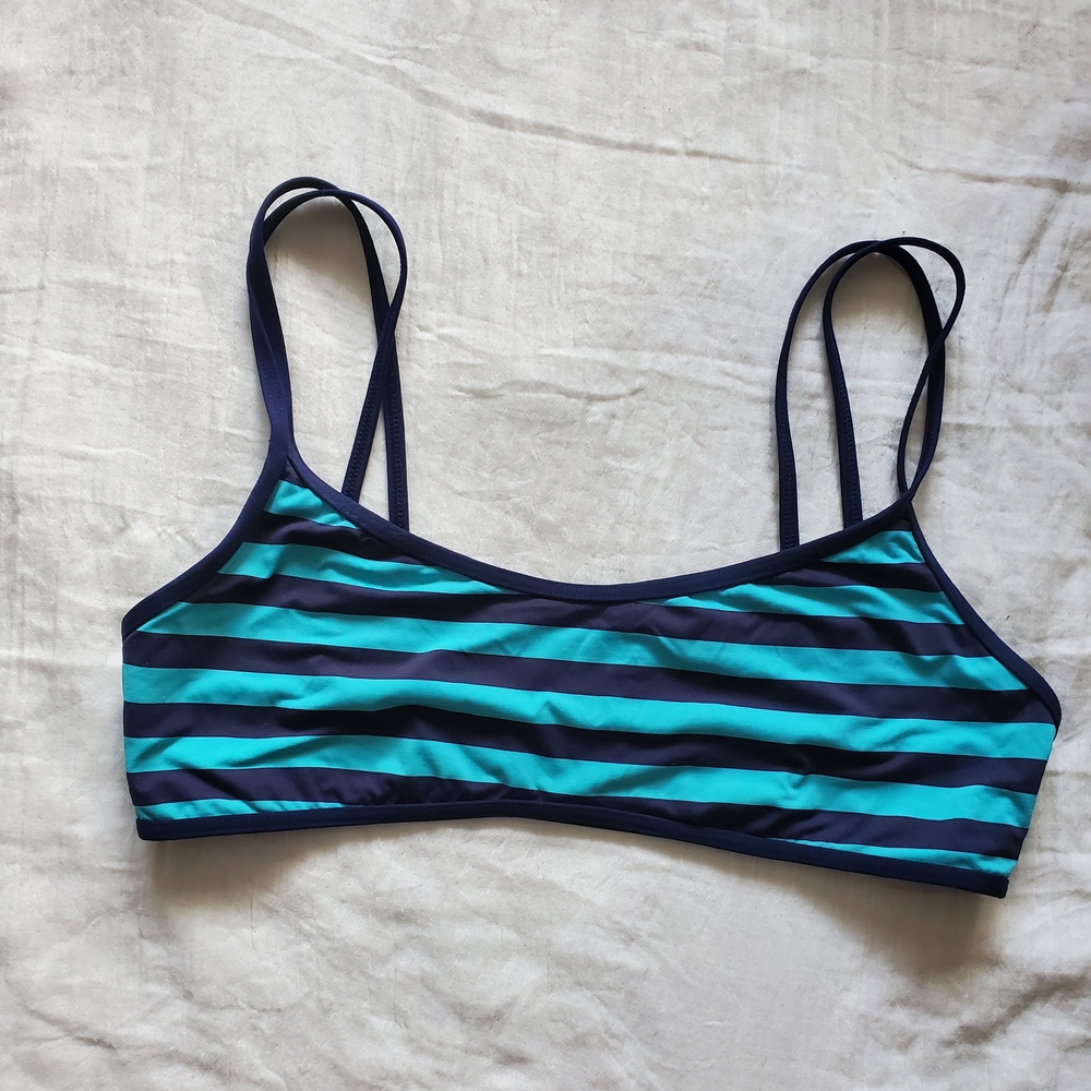 Carve Designs Blue and Teal Striped Bikini Top Size L
